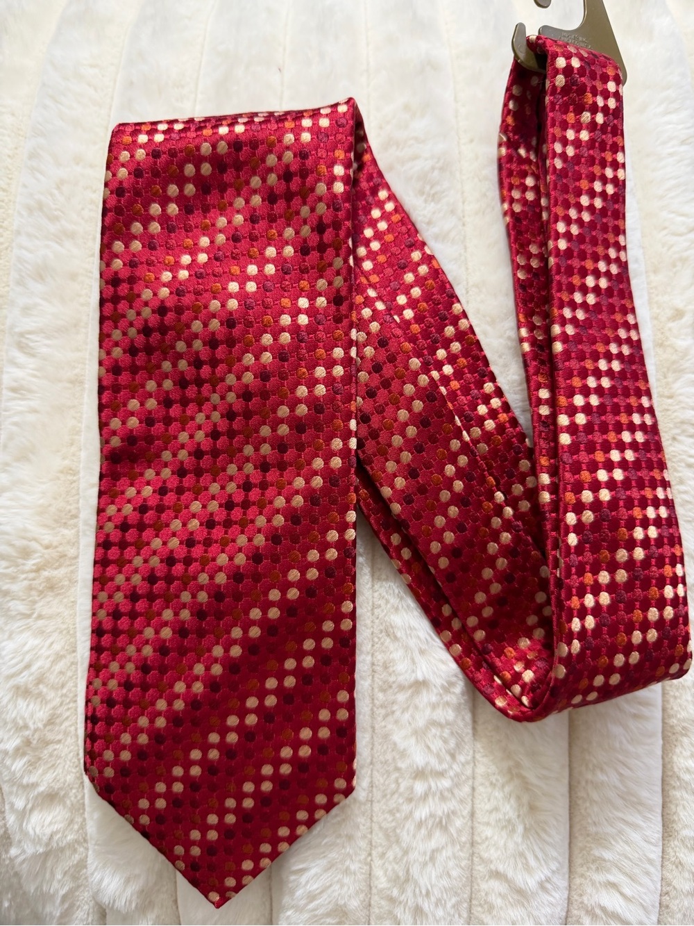 Vakko - Silk Red Tie with Gold Dot Pattern
